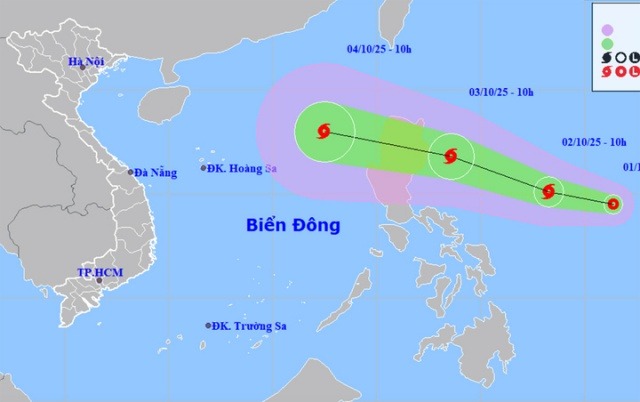 Bản đồ dự b&aacute;o đường đi, khu vực ảnh hưởng của &aacute;p thấp nhiệt đới gần Biển Đ&ocirc;ng. Nguồn: NCHMF