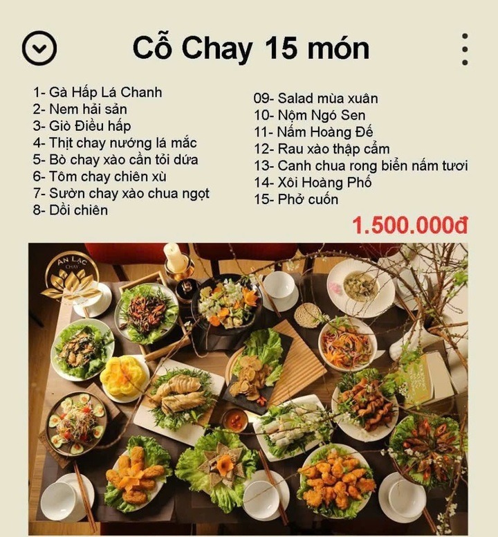 Mâm cỗ chay cúng Rằm tháng 7 có nhiều mức giá. (Ảnh: Facebook)