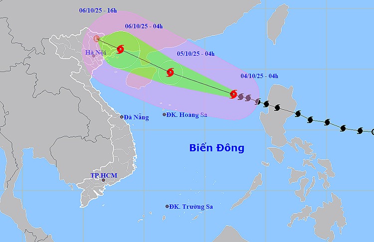 Vị trí và đường đi của cơn bão. Ảnh: Trung tâm Dự báo Khí tượng Thủy văn Quốc gia