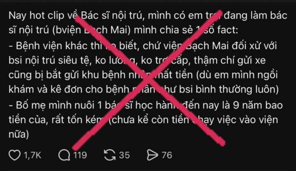 Nội dung sai sự thật đăng tải tr&ecirc;n mạng x&atilde; hội. Ảnh: CQCA