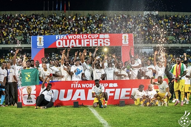 Đội tuyển Ghana ăn mừng sau khi ch&iacute;nh thức gi&agrave;nh v&eacute; tới Canada, Mexico v&agrave; Mỹ v&agrave;o m&ugrave;a H&egrave; năm sau.