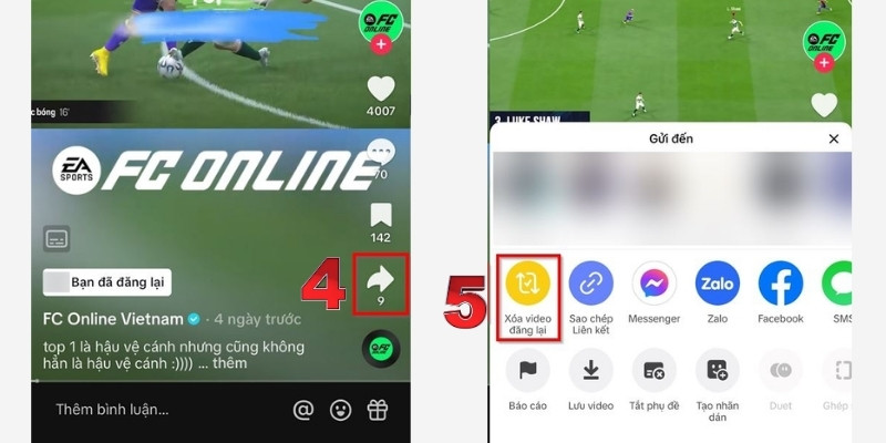 Vào mục chia sẻ rồi chọn “Xóa video đăng lại” để loại bỏ khỏi trang cá nhân
