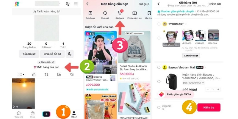 Người dùng có thể xem, thêm, xóa các mặt hàng trong giỏ hàng TikTok của mình