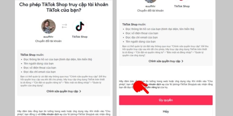 Đăng nhập và ủy quyền để chuyển đổi từ tài khoản cá nhân thành tài khoản bán hàng