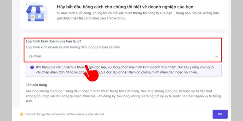 Chọn cá nhân hoặc doanh nghiệp bán hàng trên TikTok shop
