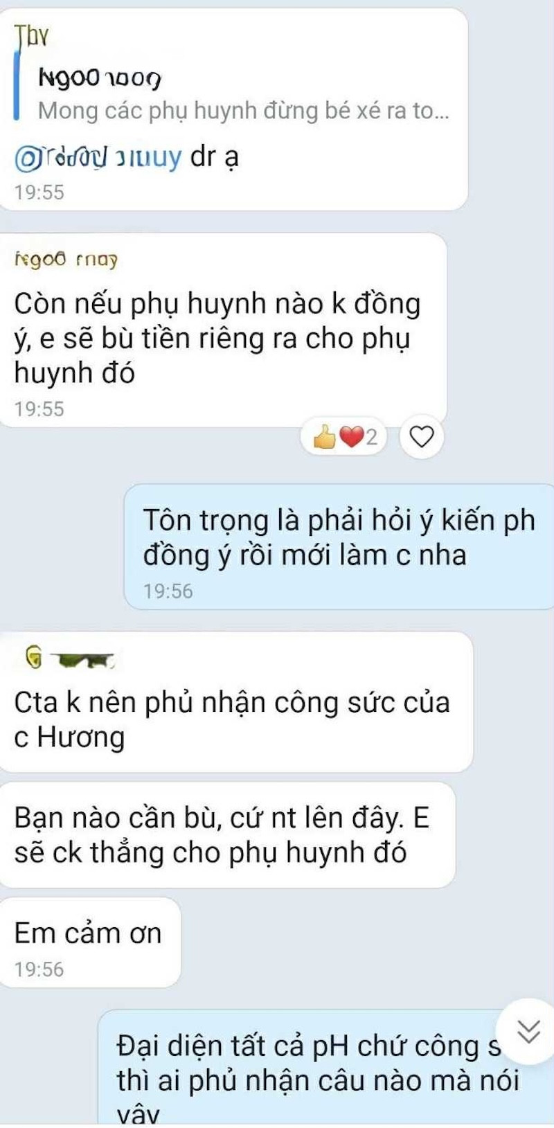 Phụ huynh "dỗi" nhau vì 22.000 đồng quỹ lớp. Ảnh chụp màn hình chia sẻ trên nhóm Hội phụ huynh TPHCM