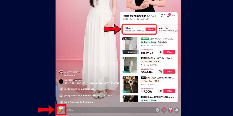Người dùng có thể lấy mã giảm giá trực tiếp tại Livestream của các nhãn hàng
