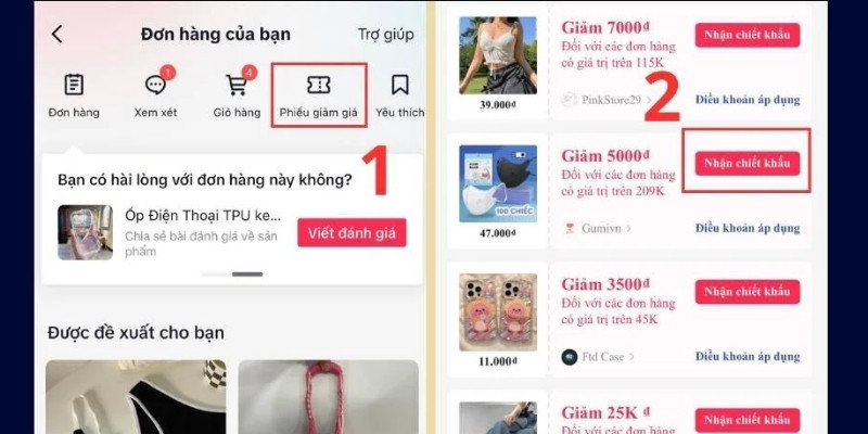 Cách lấy mã giảm giá TikTok cho người mới trong mục Phiếu giảm giá