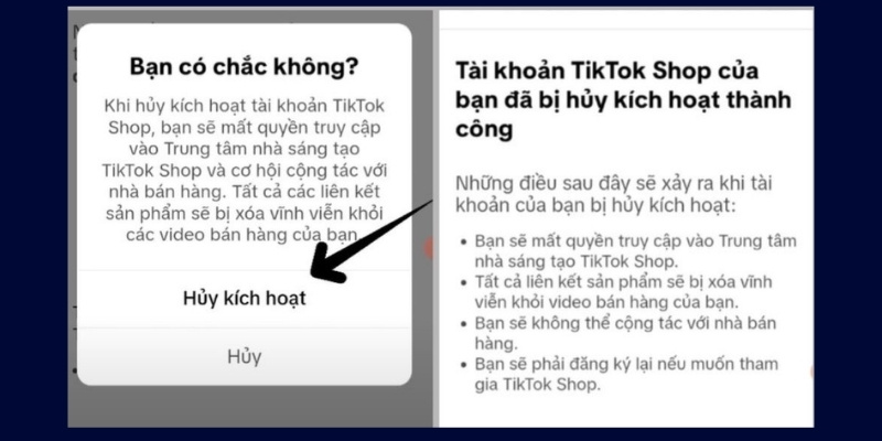Nhấn vào nút Hủy kích hoạt để hoàn tất toàn bộ quá trình
