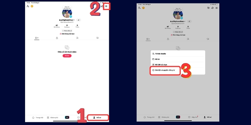 Vào mục Cài đặt và quyền riêng tư để xóa tài khoản TikTok